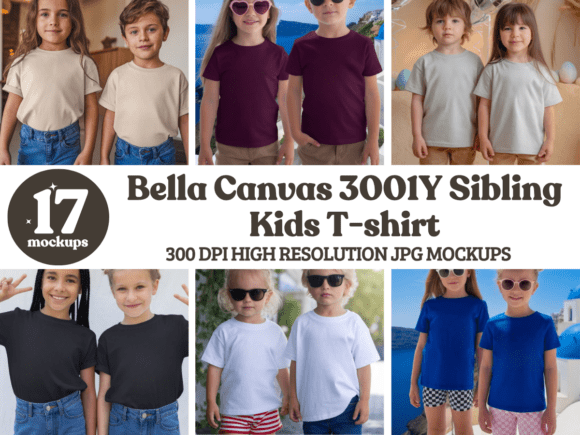 Bella Canvas 3001Y Sibling Kids Bundle Mockups
