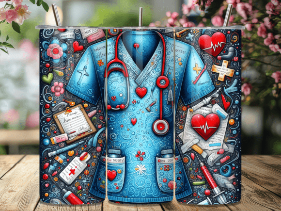 Blue Floral Nurse Scrubs Tumbler Wrap Review