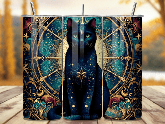 Celestial Mystic Black Cat Tumbler Wraps
