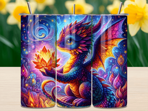 Cute Baby Dragon Fire Flower Tumbler Wraps