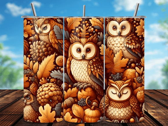 Fall Owl Autumn Leaf Pinecone Tumbler Wraps