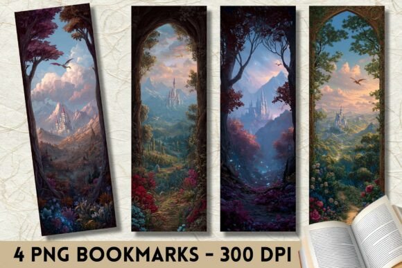 Fantasy Forest Castle Dragon Bookmark Print Templates