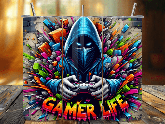Hooded Gamer Character Art Tumbler Wraps