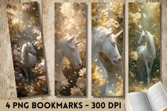 Magical Golden Unicorn Floral Bookmark Crafts
