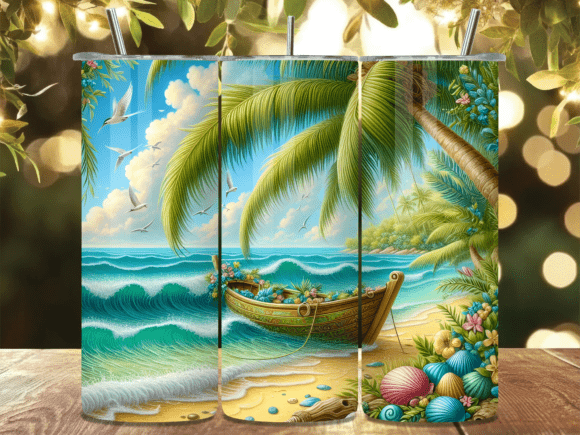 Ocean Shore Fishing Boat Tumbler Wraps