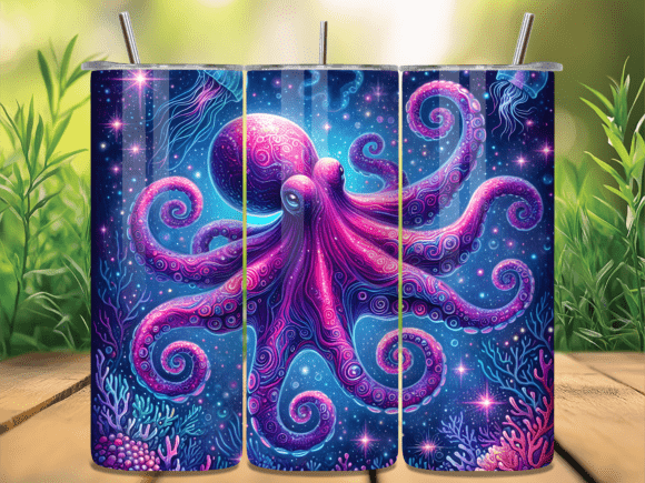 Purple Galaxy Neon Octopus Tumbler Wraps