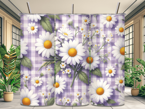 Purple Gingham Daisy Plaid Tumbler Wraps
