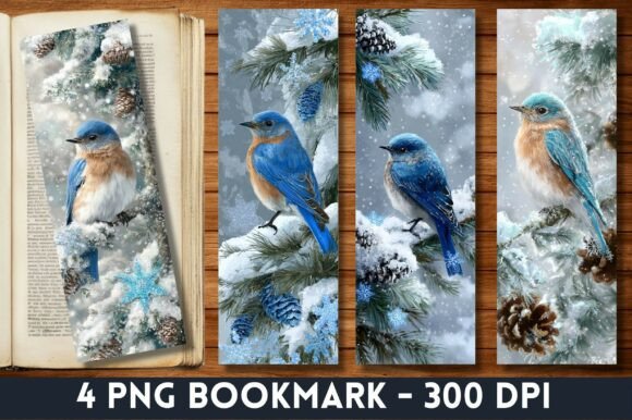 Snowy Pine Bluebird Bookmark for Crafts