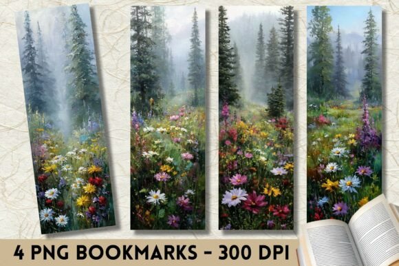 Winter Forest Purple Flowers Bookmark Print Templates